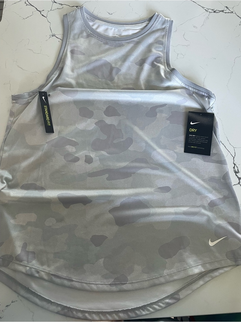 Nike Women’s Light Gray Camo Dri-FIT Tank Top